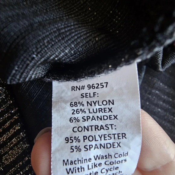 Perseption Concept Striped Black and Silver Sparkly Blouse with Side Tie - Picture 4 of 6